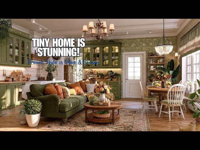 Small Space, Big Luxury 💚 Cozy Olive & Brown French Tiny Home Inspiration