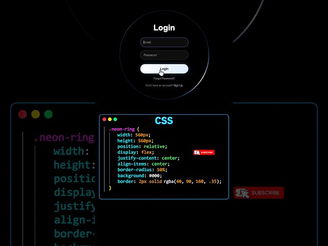#codinglife #development Neon Ring Login Form | HTML CSS Animated Login UI ✨ | Coding Shorts #code