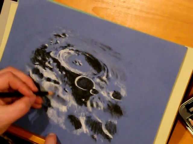 Moon drawing - charcoal and white pastel