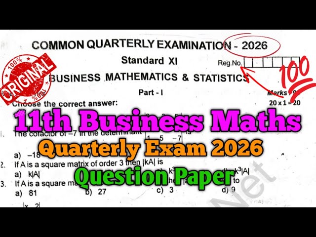 11th Business Maths and Statistics Quarterly Exam 2026 Question Paper English Medium