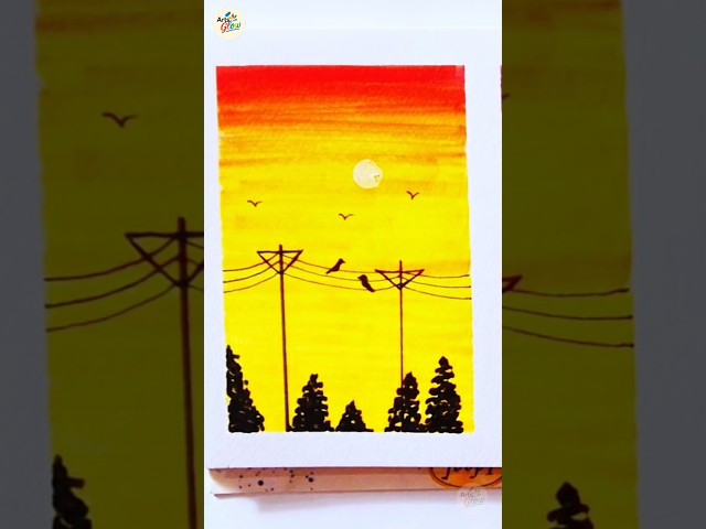 Beautiful Sunset Scenery Drawing 🌅 Easy Art Tutorial #Shorts