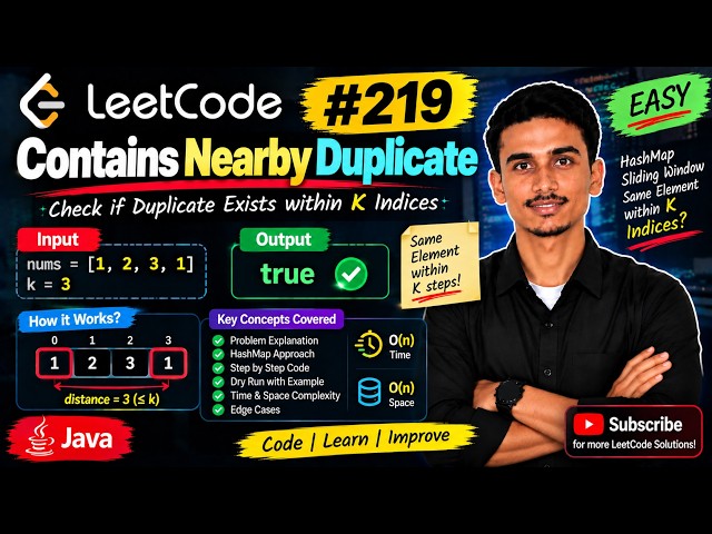 LeetCode 219 Solution | Contains Duplicate II | Java HashMap
