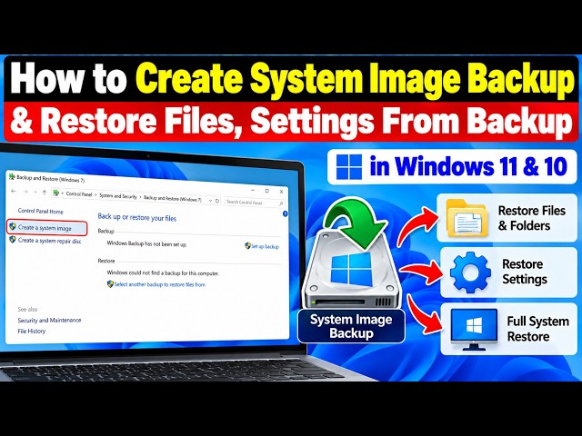 How to Create System Image Backup & Restore Files,Settings From Backup in Windows 11 & 10