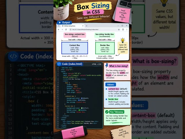 Mastering CSS Box Sizing: content-box vs border-box 📦 | Part 12 #css #shorts #education #html