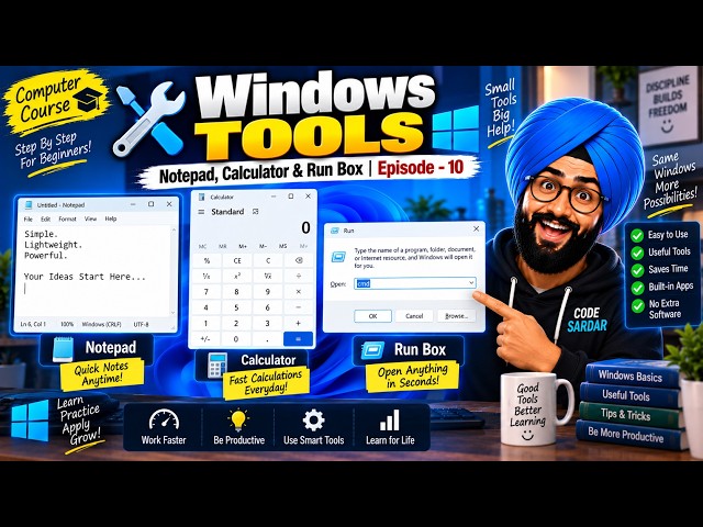 How to Use Built-in Windows Tools? 🛠️ Notepad, Calculator & Run Box | Computer Course Ep. 10