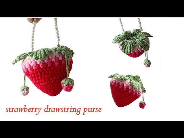 🍓 Crochet Strawberry Drawstring Pouch Tutorial | Easy & Cute DIY Crochet