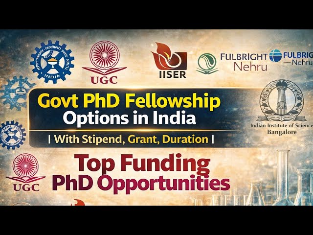 Govt PhD Fellowship Options in India | With Stipend, Grant, Duration | Top Funding PhD Opportunities