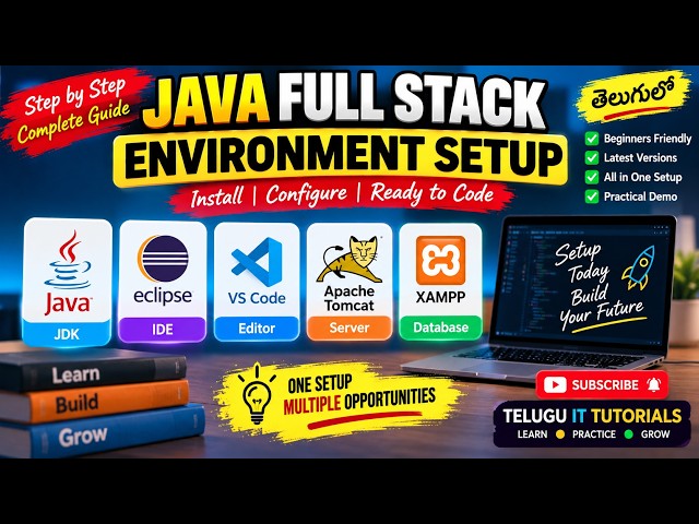 Java Full Stack Environment Setup | Java + Eclipse + VS Code + Tomcat + XAMPP | Telugu