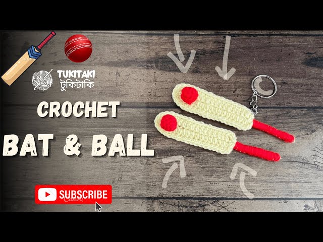 How to Crochet Cricket Bat and Ball | Amigurumi Tutorial | India Cricket Fan Crafts #tukitakicrochet