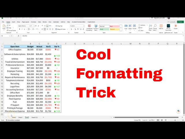 Excel Trick: Automatically Add ▲ or ▼ & Change Numbers Green or Red! 🤯 #excel #tutorial #howto