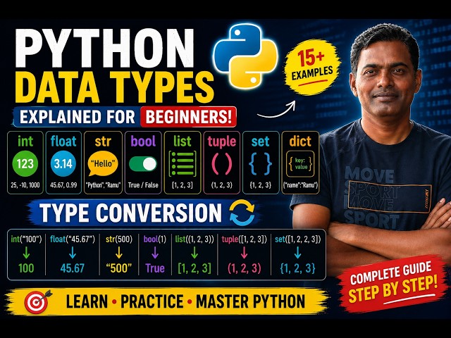 5. Python Data Types Explained | int, float, str, bool, list, tuple, set & dict