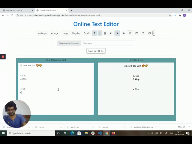 Online Text editor Project using HTML, CSS and JavaScript