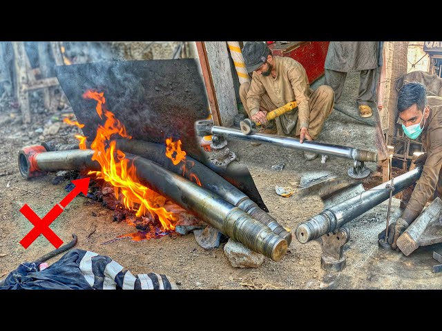 Hydraulic Cylinder Rod Is Stuck & Bent Because Of Hitting Heavy Stone|Repair Bent Hydraulic Cylinder