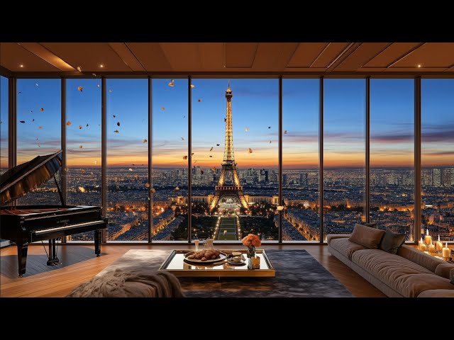 Autumn Evening in Paris from a lux Appartement I Smooth Jazz Piano Ambient Music Relax, Study, Work