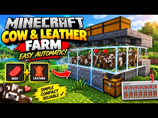 Minecraft Cow & Leather Farm — EASY Automatic Farm!