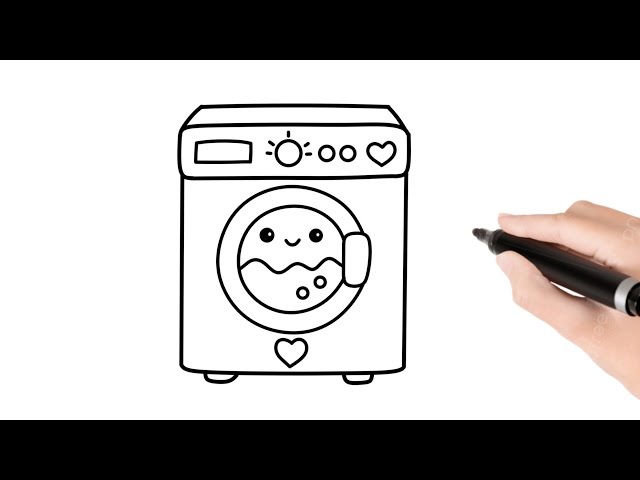 How To Draw Cute Washing Machine Step-by-step Tutorial for Kids
