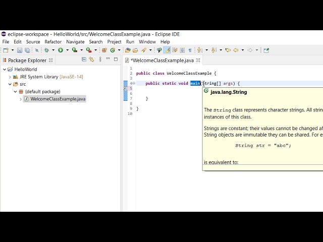 Java Hello World Example in Eclipse