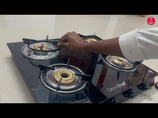 GreenChef Ebony Glass 4 Burner Gas Stove Unboxing & Demo Video # Big Billion Days 2025 price 2299/-