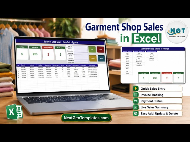 Garment Shop Sales Data Entry System in Excel