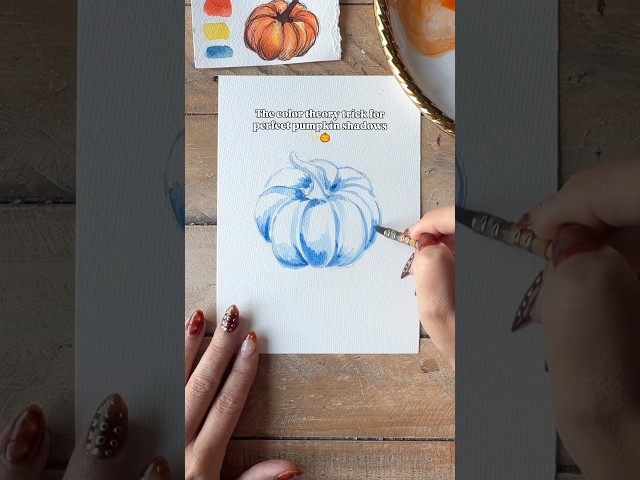 How to paint a pumpkin with watercolor using color theory 🎃🎨 #dailypaint #colortheory