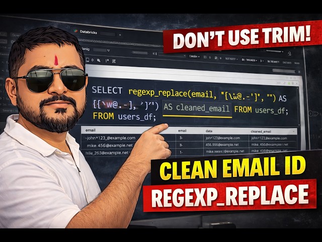 Databricks SQL Regex Explained | Clean Emails Using regexp_replace + lower | Remove Unicode Spaces