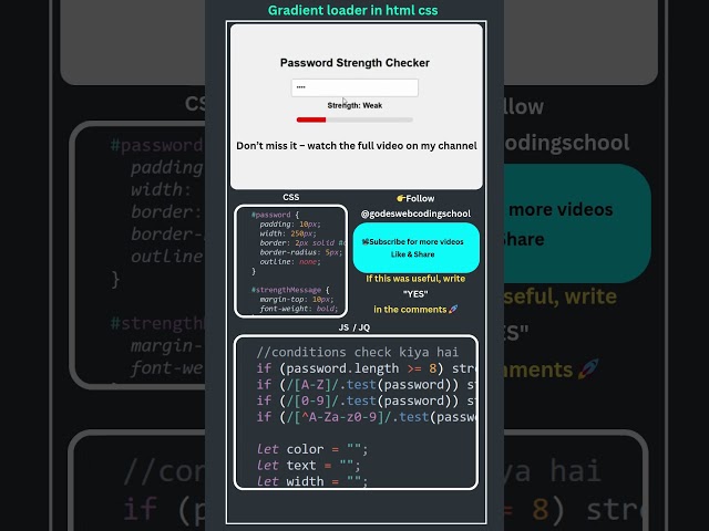 ⚡ Password Strength Checker using HTML CSS & JavaScript 🔥 | Mini Project #shorts