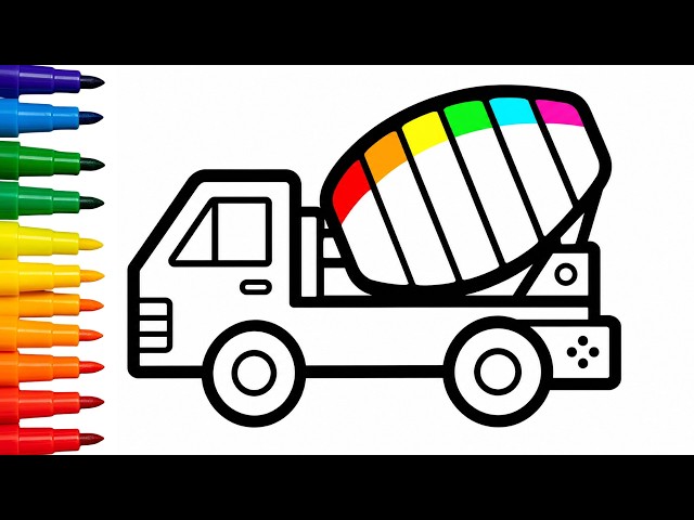 Mixer Truck Drawing & Coloring for kids, Toddlers | How to Draw Easy Art Tips