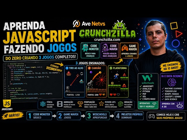Aprenda JAVASCRIPT Fazendo JOGOS - Crunchzilla Tutorial (CodeMonster + GameMaven)