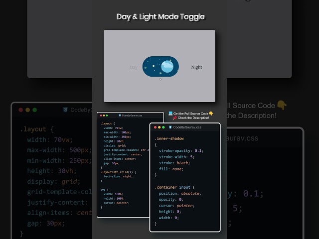 Day ☀️ & Night 🌙 Mode Toggle with HTML CSS & JavaScript | #shorts #webdevelopment #css