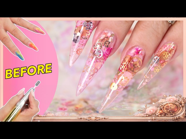 I Built Pink Steampunk Nails with 8 Layers!