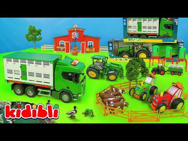 Toy Tractor Plays in the Crazy Farm with Fun Animals 🚜 Collection of Toys 🐮 Video for Kids | Kidibli