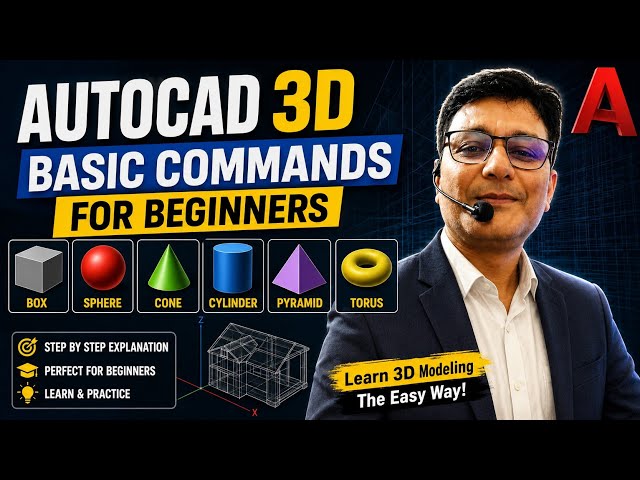 AutoCAD 3D Basic Commands for Beginners | How to use BOX, SPHERE, CONE & More