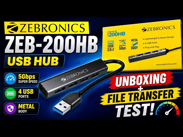 Zebronics ZEB-200HB USB Hub Unboxing & File Transfer Test | USB 3.0 Hub Review