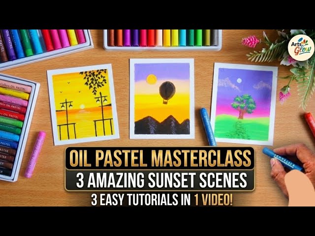 Oil Pastel Drawing for Beginners: 3 Easy Sunset Scences Step by Step