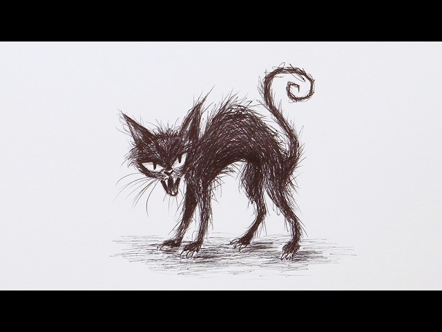 How to Draw Halloween Black Cat  |  Step-by-Step Ballpoint Pen Drawing Tutorial!