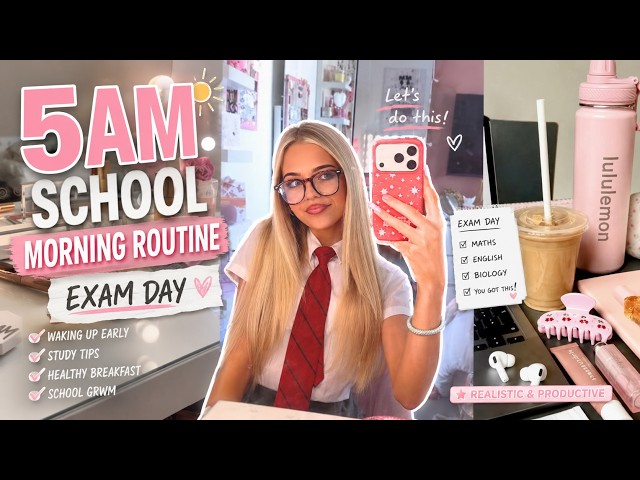 Productive 5AM School Morning Routine✨ First Day Back + Exam Day Prep