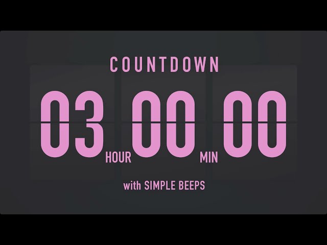 3 Hour  Countdown Timer ⏳ Flip Clock with Simple Beeps 💕🖤