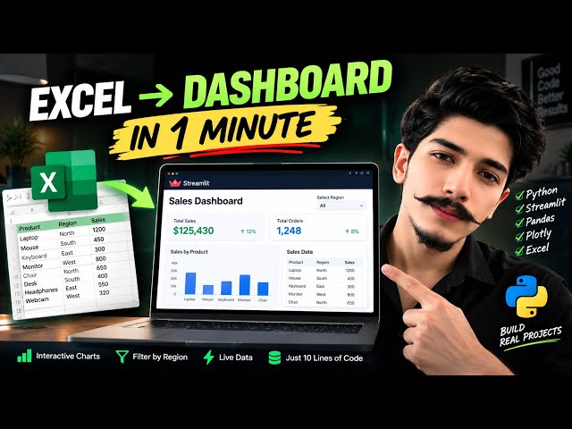 Build a Sales Dashboard in Python in 1 Minute! 📊 (Excel + Streamlit)