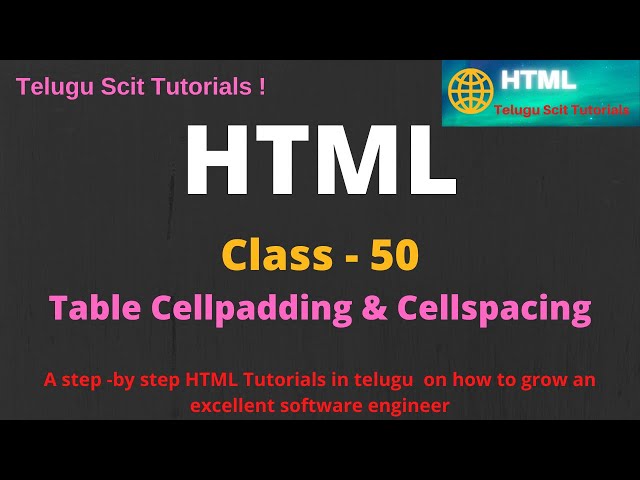 HTML || HTML- Session-50 On Table cellpadding&spacingin Telugu And English || Telugu Scit Tutorials
