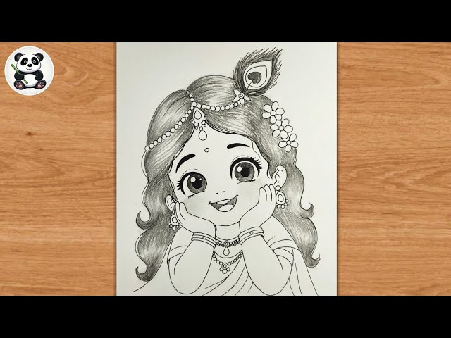 Radha Rani smiling face outline pencil drawing | krishna art 