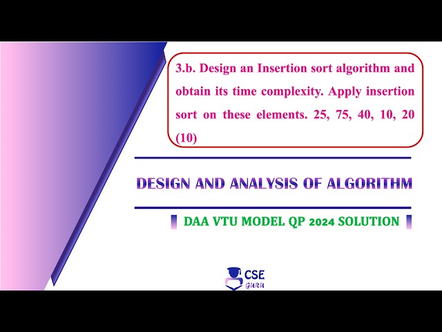 Insertion Sort Algorithm with Example | Q 3b | vtu model question paper 2024 solution | ADA | BCS401