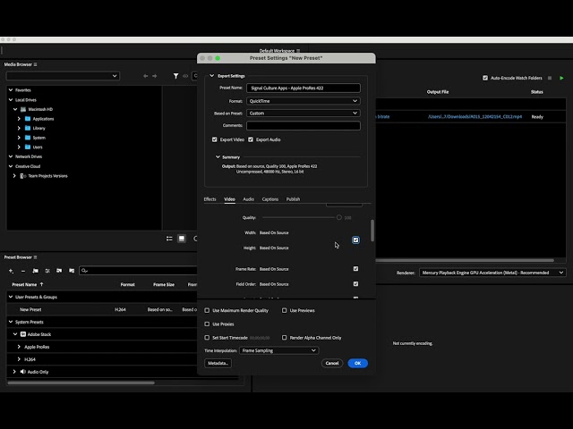 Media Encoder: Convert Apple ProRes 422 for Signal Culture Apps