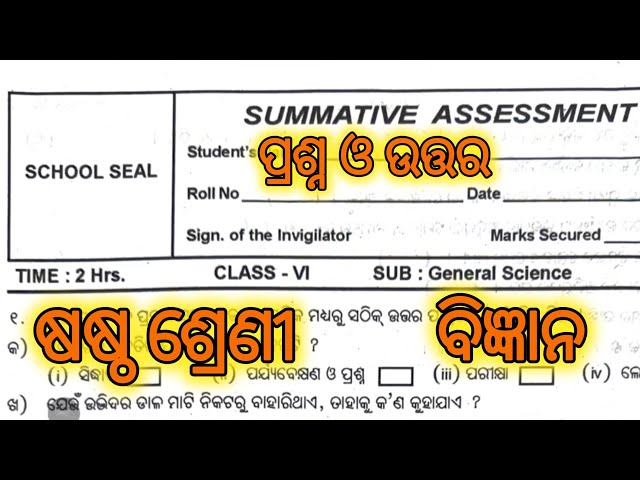 Class 6 Half-Yearly Science Question Paper 2026 | 6th Class Half-Yearly Science Question 2026