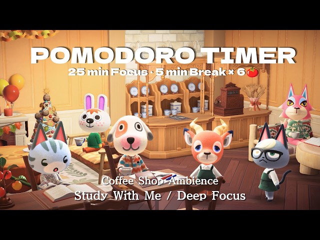 Pomodoro Timer 🍅 25/5 × 6 Study With Me · 3 Hour Cozy Autumn Cafe