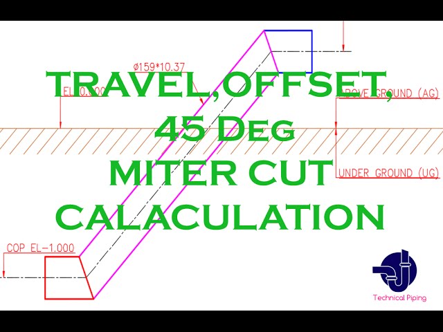 Piping-Travel,Offset,Run,Angle,45 deg Miter Cut Calculation Formula
