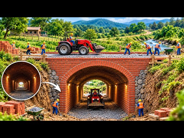 🚜 Mini Tractor Builds a HUGE Underground Tunnel & Brick Bridge! 😱 | 5-Minute Miniature Construction