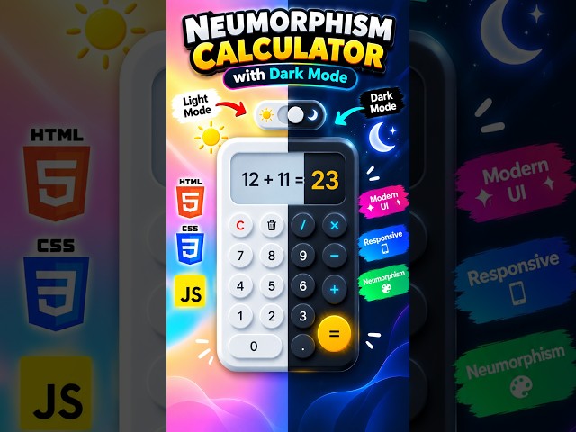 Neumorphism Calculator with Dark Mode 🔥 | HTML CSS JavaScript #Shorts