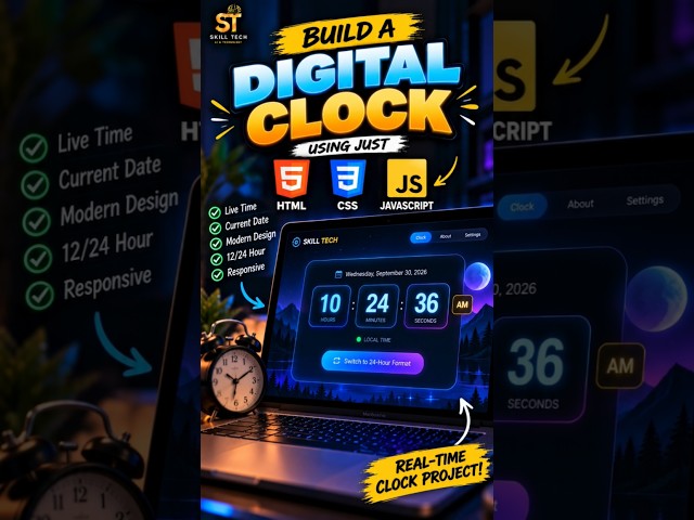 ⏰ I Built This Digital Clock Using HTML, CSS & JavaScript! 🤯