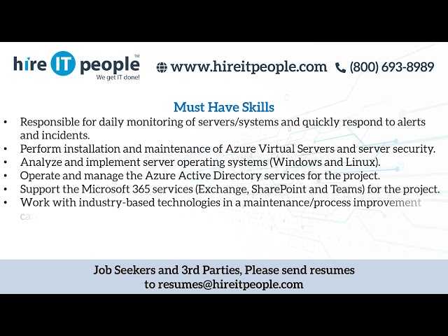 Sr. Azure Cloud Admin Jobs | Ottawa, ON | Job ID: 34345 |