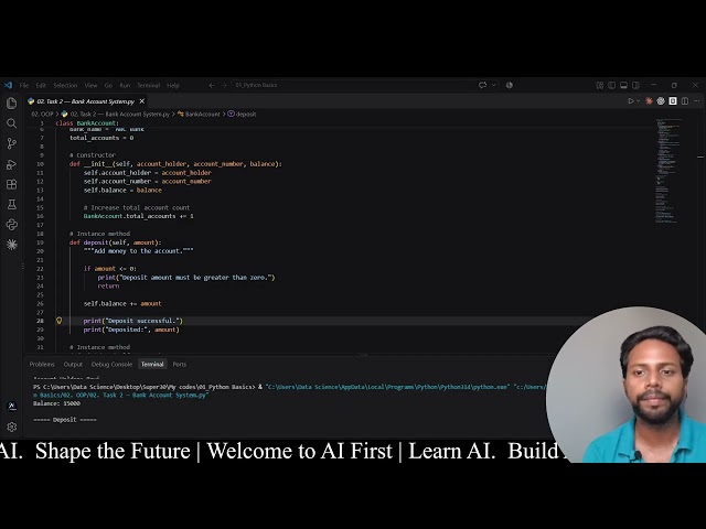 Bank Account System by using OOPs | Python Task Practice
